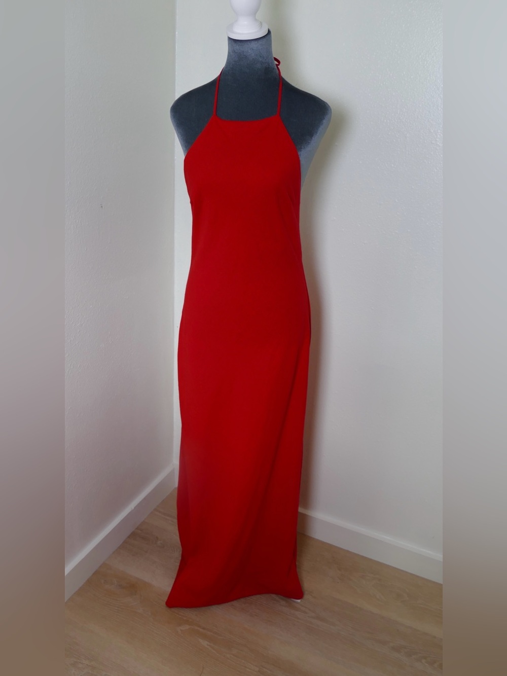 MNG Mango Red Linen Blend Halter Maxi Dress Women’s Medium Boho Summer - Picture 2 of 6
